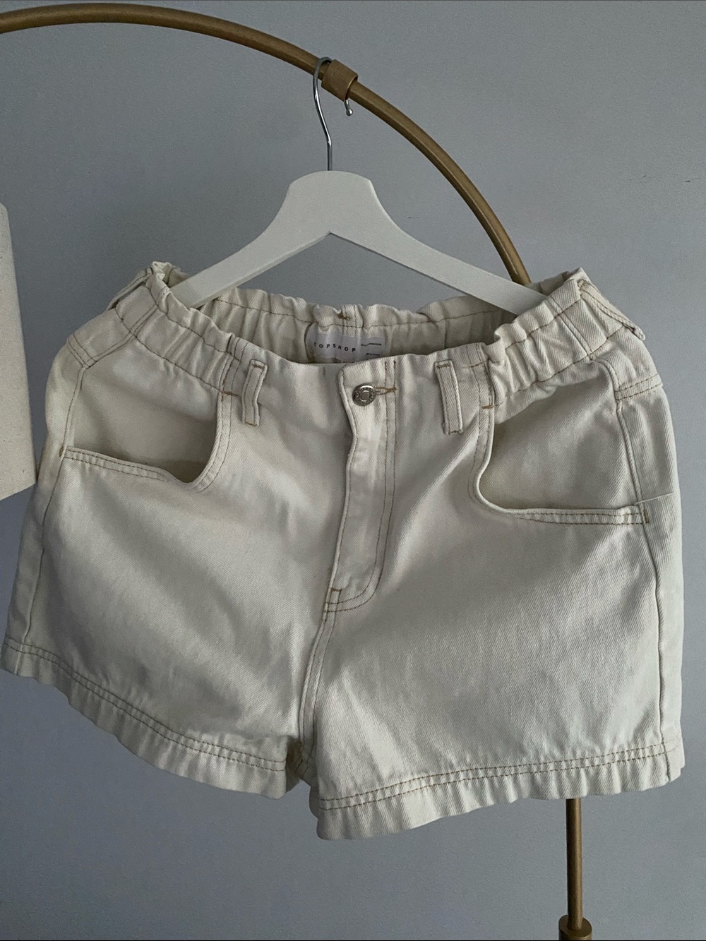 Topshop Cream High-Waist Cotton Shorts
